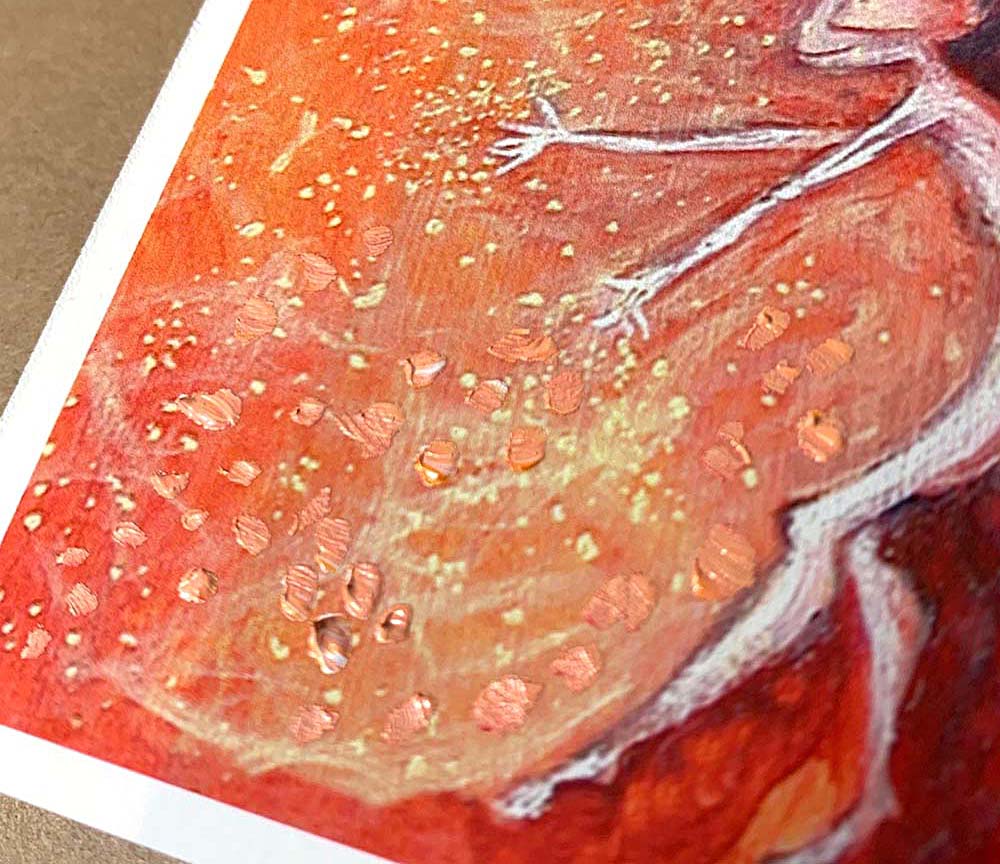 orange and red painting of big butterfly holding baby, swinging from a butterfly, hopeful optimism painting, optimistic child painting, bright hopeful artwork, km berggren, kmberggren, kimberggren