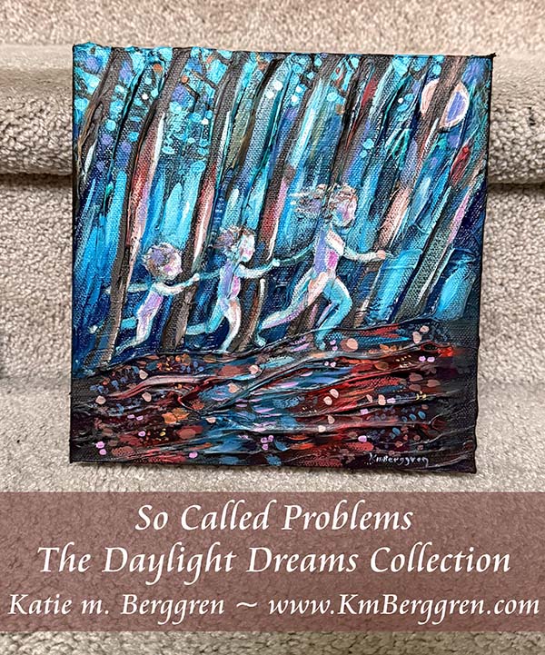 ►ONE AVAILABLE◄ So Called Problems - Original 8x8 Mom and 2 Kids Running Through Forest Painting