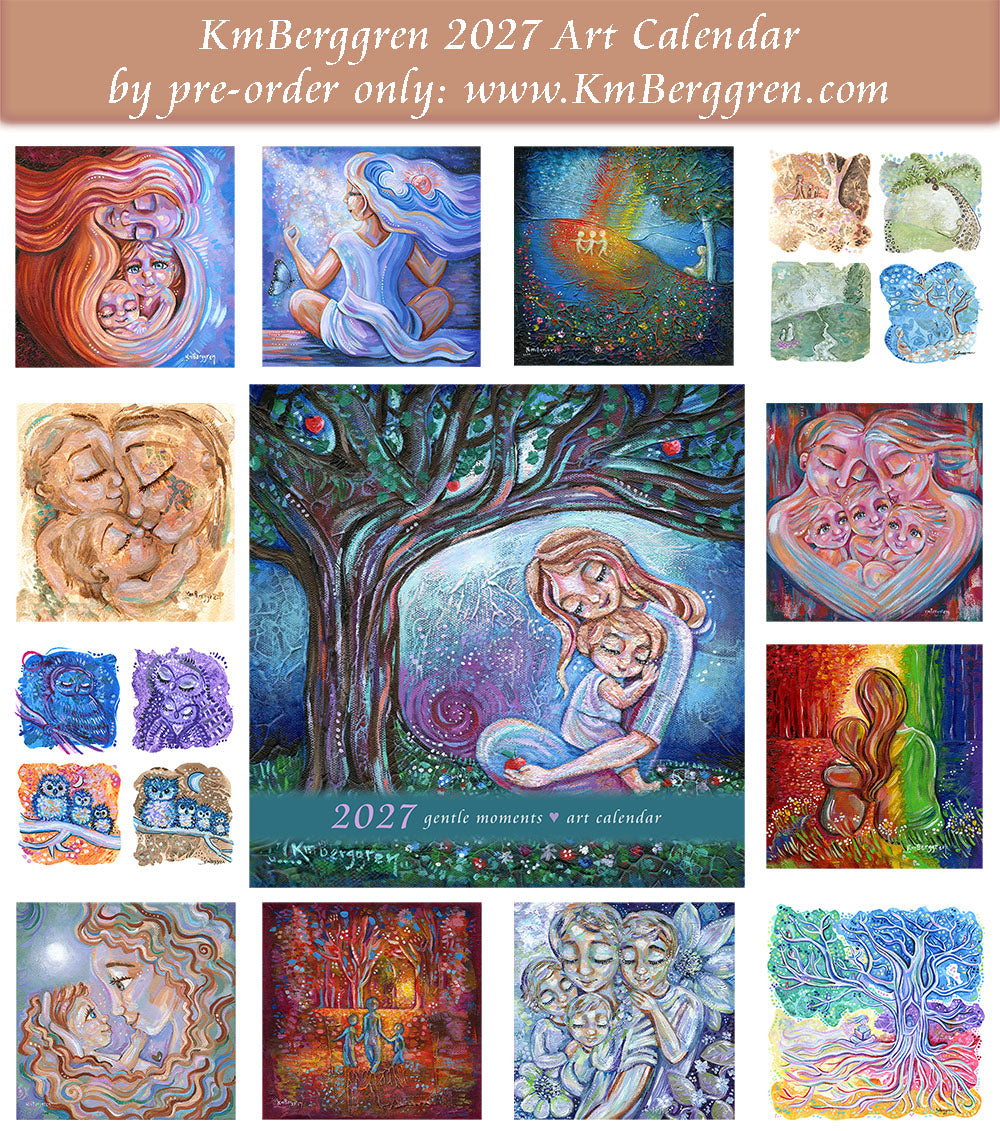 art calendar 2027, km berggren art calendar, mother child calendar, calendar for moms, planner for moms, keepsake calendar, collectible calendar, mom and baby art, calendar for families, calendar for mothers, new baby calendar, new baby gift, new mom gift, push gift artwork, family of 5 painting, mother and two kids, 2 kids artwork, mom and babies painting, paintings of women, art for women