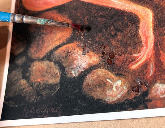 magenta and brown painting of mother and child in an atmosphere of sadness and hope, rock wall, cute baby and mom paintings, optimistic artwork for women, hopeful art for mothers and women, km berggren, kmberggren