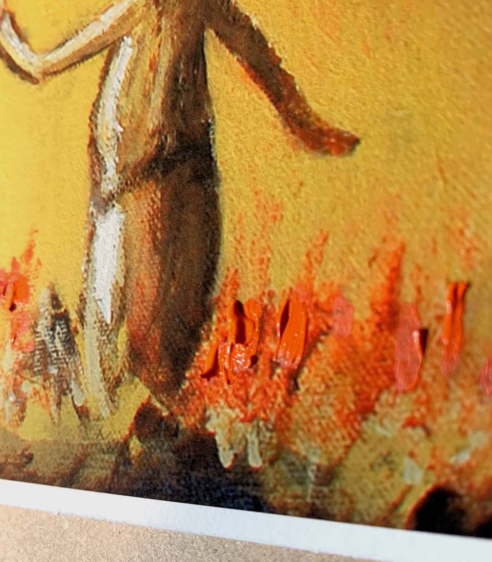 Artistic depiction of a woman and child backview walking in a golden yellow field, mother and son walking away painting, mother and daughter walking artwork, painting of mom and little girl, child and mom walking artwork, paintings of mother and child in nature, hopeful optimistic gold and red artwork for moms and women, kmberggren, km berggren, kimberggren