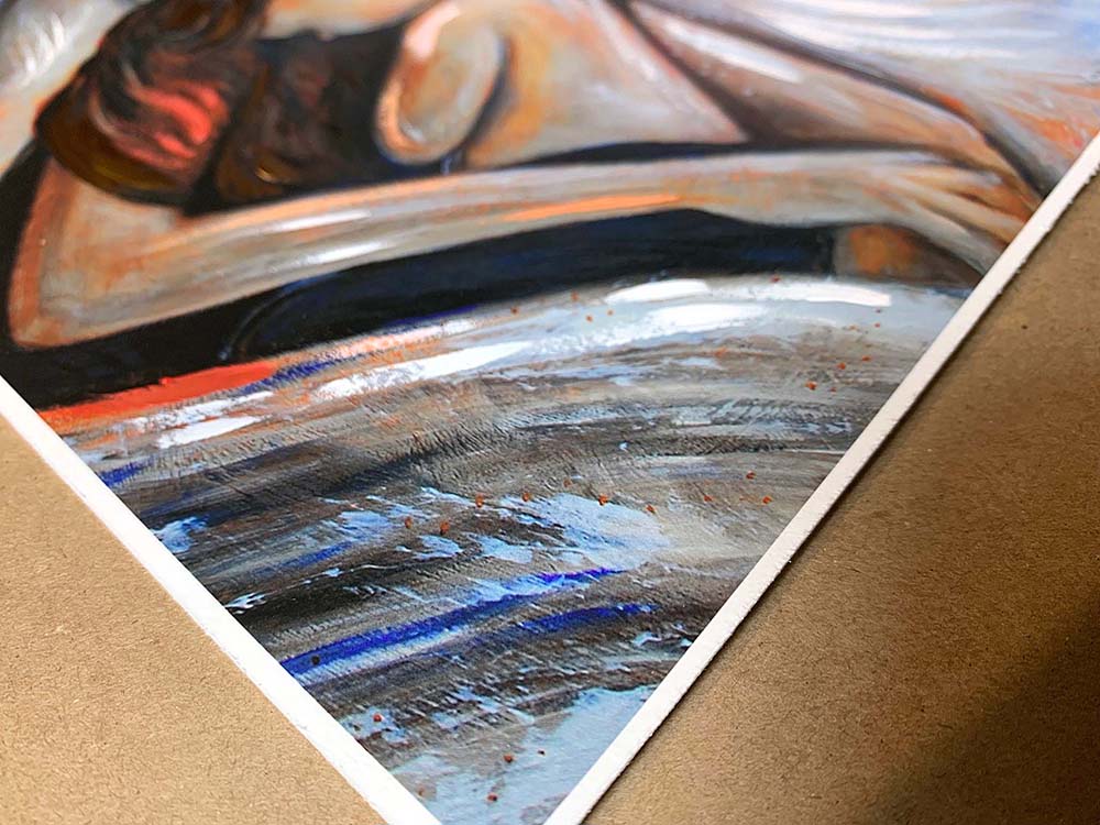 Artistic depiction of a woman and child snuggling on white sheets, mother and son sleeping, mother and daughter resting artwork, painting of mom and little girl, child and mom napping together artwork, paintings of mother and child sleeping, hopeful optimistic white and blue artwork for moms and women, kmberggren, km berggren, kimberggren, family nap, family bed