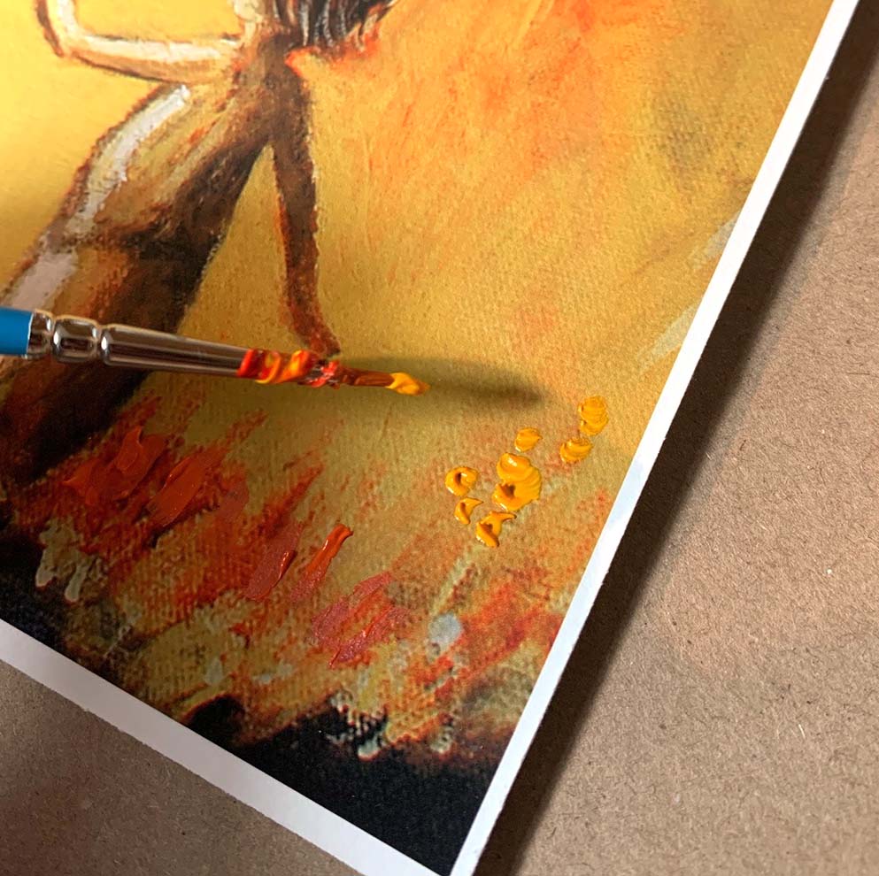 Artistic depiction of a woman and child backview walking in a golden yellow field, mother and son walking away painting, mother and daughter walking artwork, painting of mom and little girl, child and mom walking artwork, paintings of mother and child in nature, hopeful optimistic gold and red artwork for moms and women, kmberggren, km berggren, kimberggren