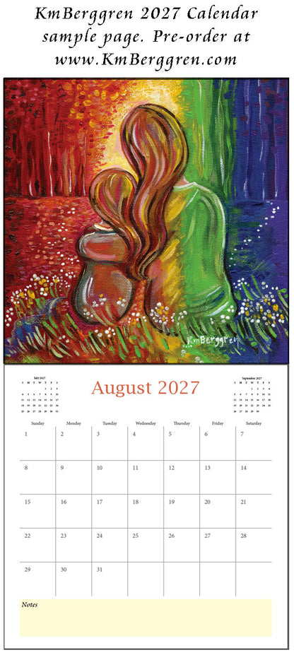 art calendar 2027, km berggren art calendar, mother child calendar, calendar for moms, planner for moms, keepsake calendar, collectible calendar, mom and baby art, calendar for families, calendar for mothers, new baby calendar, new baby gift, new mom gift, push gift artwork, family of 5 painting, mother and two kids, 2 kids artwork, mom and babies painting, paintings of women, art for women