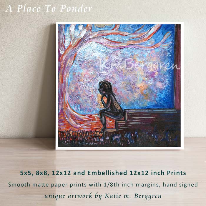 A Place To Ponder - Woman & Colorful Sky Art Print