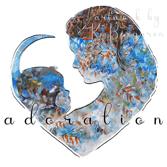 Mama Baby blue mother hold child graphic wall decor for baby room nursery artwork lactation room art prints frameable art kmberggren new baby art gift blue ferns and flowers woman and child, brown hair mother, mother and son profile artwork, mom baby heart silhouette artwork, wall decor for blue nursery