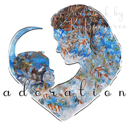 Mama Baby blue mother hold child graphic wall decor for baby room nursery artwork lactation room art prints frameable art kmberggren new baby art gift blue ferns and flowers woman and child, brown hair mother, mother and son profile artwork, mom baby heart silhouette artwork, wall decor for blue nursery