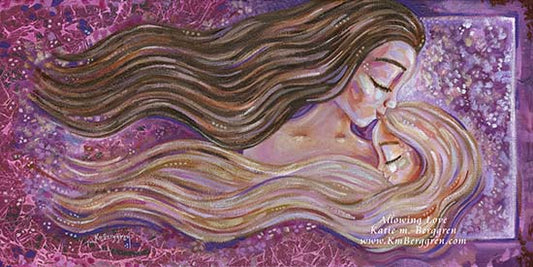 blonde mother blonde daughter, blond long flowing hair, brunette mother with daughter, blonde daughter and brown haired mother, daughter art, painting of mom and girl, big sister little sister artwork mother daughter painting, mother and daughter artwork, mother and girl art, kmberggren, km berggren