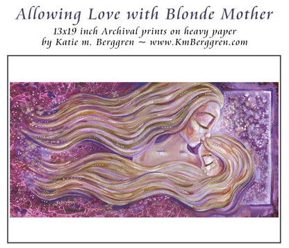 blonde mother blonde daughter, blond long flowing hair, brunette mother with daughter, blonde daughter and brown haired mother, daughter art, painting of mom and girl, big sister little sister artwork mother daughter painting, mother and daughter artwork, mother and girl art, kmberggren, km berggren