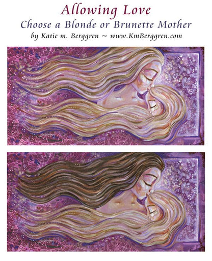 blonde mother blonde daughter, blond long flowing hair, brunette mother with daughter, blonde daughter and brown haired mother, daughter art, painting of mom and girl, big sister little sister artwork mother daughter painting, mother and daughter artwork, mother and girl art, kmberggren, km berggren