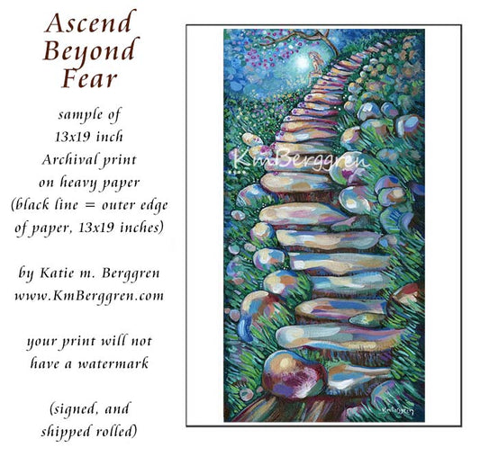 print of woman climbing stone steps original painting by kmberggren, paintings of women, hopeful artwork, inspirational artwork for women, gifts for mom, art for women, paintings of stairs in nature, paintings of trees, paintings of rocks, kimberggren, kmberggren, katie berggren
