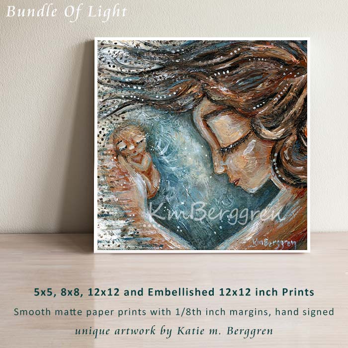 art print of mother holding tiny angel baby up to heaven