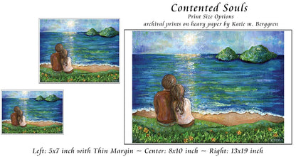 contented souls, man and woman overlooking tropical islands, art print by KmBerggren, peaceful art for husband, vibrant art for wife