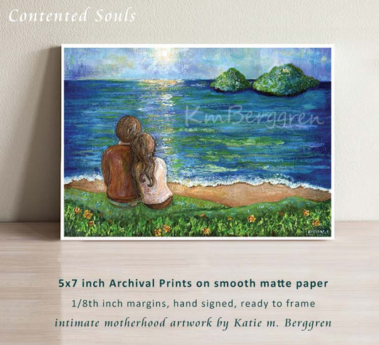 contented souls, man and woman overlooking tropical islands, art print by KmBerggren, peaceful art for husband, vibrant art for wife