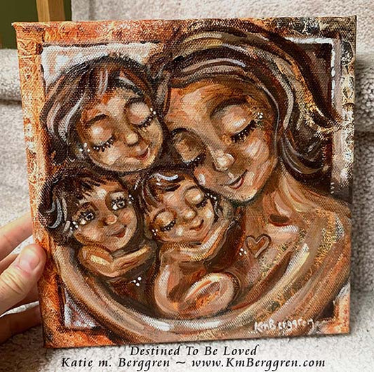 african american mother artwork, black mother and child painting, black mother with 3 children art, mother and three kids artwork, paintings of black women, painting of black mother and children, gift for mother with three children