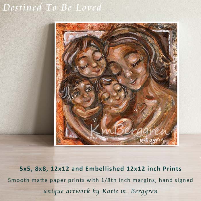 Latinx-Mother-With-3-Little-Children-Warm-Brown-Skin-Family-three-babies-kmberggren-black-mother-and-children-artwork