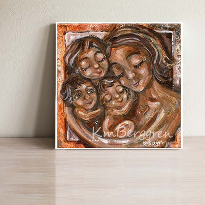 Latinx-Mother-With-3-Little-Children-Warm-Brown-Skin-Family-three-babies-kmberggren-black-mother-and-children-artwork