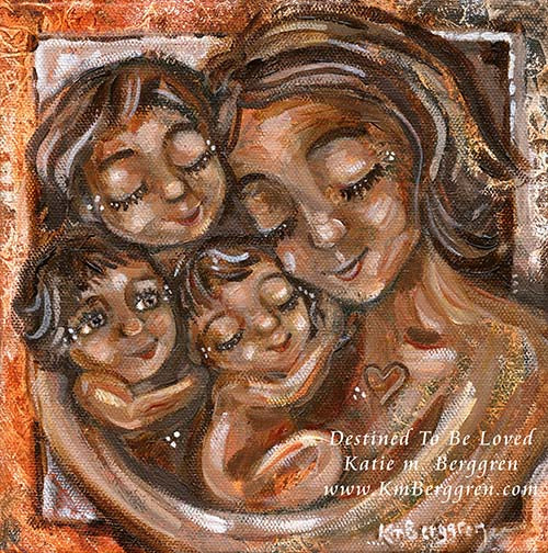 Latinx-Mother-With-3-Little-Children-Warm-Brown-Skin-Family-three-babies-kmberggren-black-mother-and-children-artwork