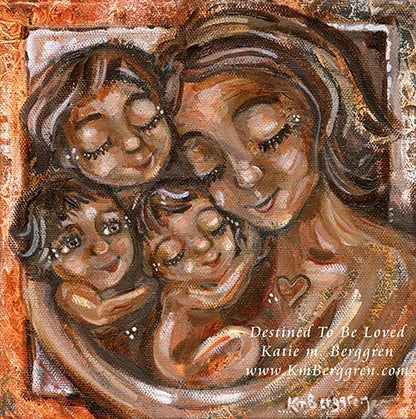 Latinx-Mother-With-3-Little-Children-Warm-Brown-Skin-Family-three-babies-kmberggren-black-mother-and-children-artwork