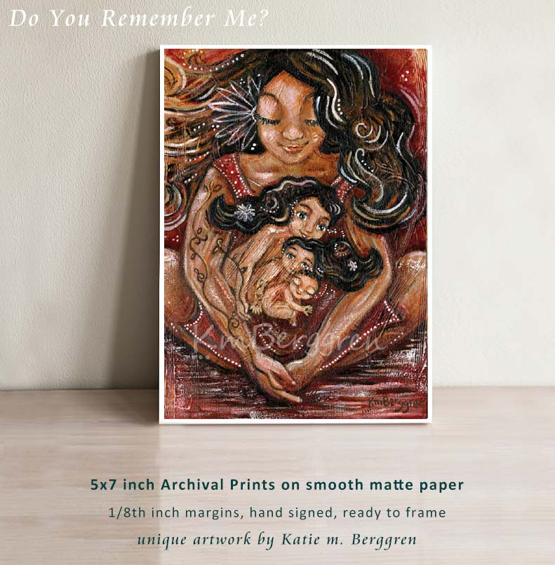 brown skinned warm mother with black hair cradling 2 black haired daughters and a baby, bright red and gold background, tree vines, tatto, warm earthy inner child artwork, gorgeous maternity paintings