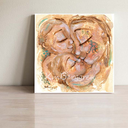 Effortless - Golden Mother 2 Kids Kissing Art Print