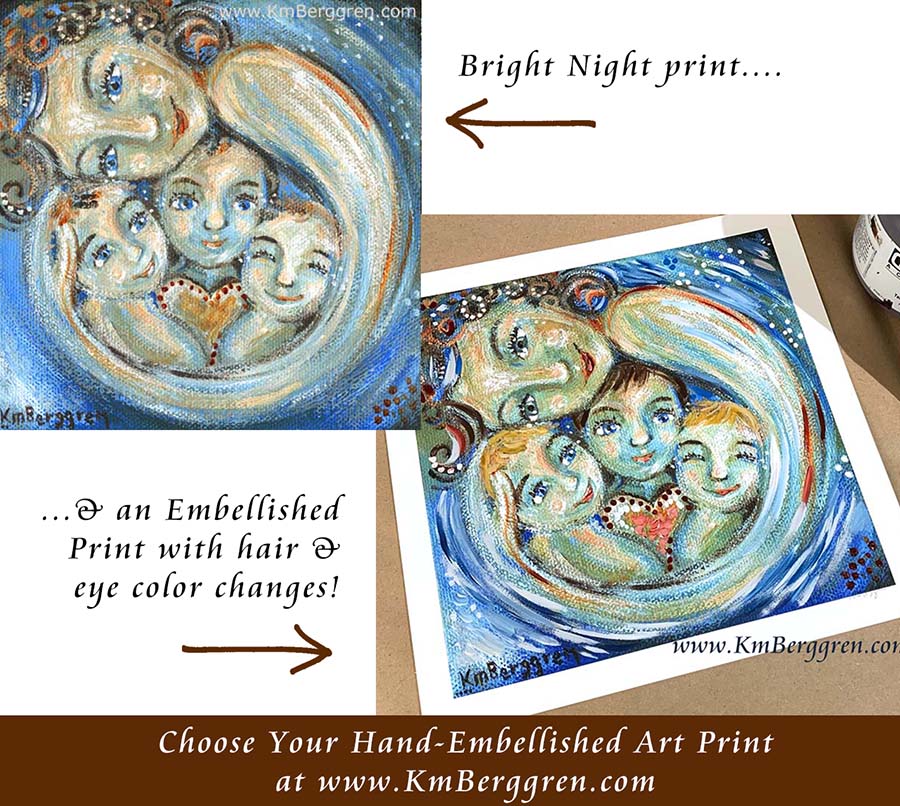 Bright Night - Choose Hair & Eye Color - 3 Kids Blue Art Print
