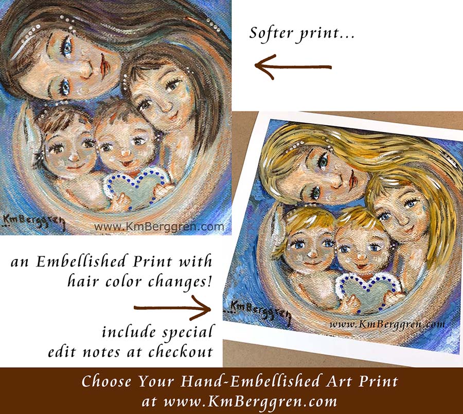 Easy to Frame Artwork of Mom with 3 Kids - KmBerggren – KmBerggren 