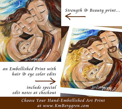 personalized art print of family of four, mother, father, two children art print, customized art of family, breastfeeding family art print with mother father and two children