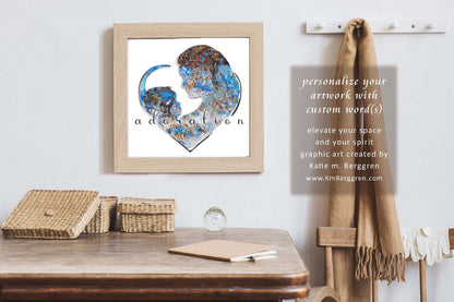 Mama Baby blue mother-hold-child-graphic-wall-decor-for-baby-room-nursery-artwork-lactation-room-art-prints-frameable-art-kmberggren new baby art gift blue ferns and flowers woman and child, brown hair mother, mother and son profile artwork, mom baby heart silhouette artwork, wall decor for blue nursery