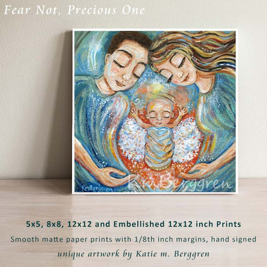 mother and father after baby loss, gift for mom and dad after miscarriage or stillbirth, angel baby art, man and woman with winged baby condolence gift for loss mom