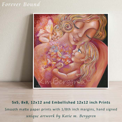 Blonde mother painting, winged baby art, big sister angel baby art, blonde mother and daughter, blue eyed mom and daughter, big sister to an angel artwork, big sister to angel gift, baby angel gift, blonde baby with pink wings, motherhood artwork, mother of an angel painting,