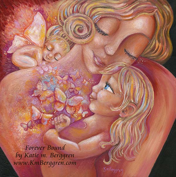 Blonde mother painting, winged baby art, big sister angel baby art, blonde mother and daughter, blue eyed mom and daughter, big sister to an angel artwork, big sister to angel gift, baby angel gift, blonde baby with pink wings, motherhood artwork, mother of an angel painting,