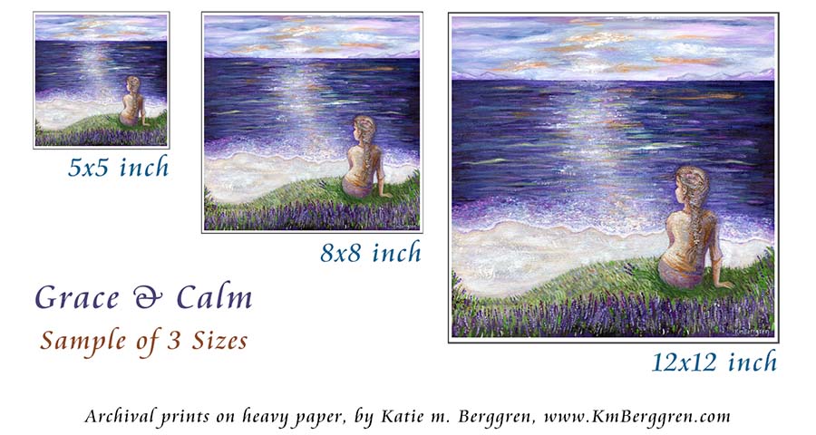 Woman Overlooking Purple Sea & White Sand Beach Art Print