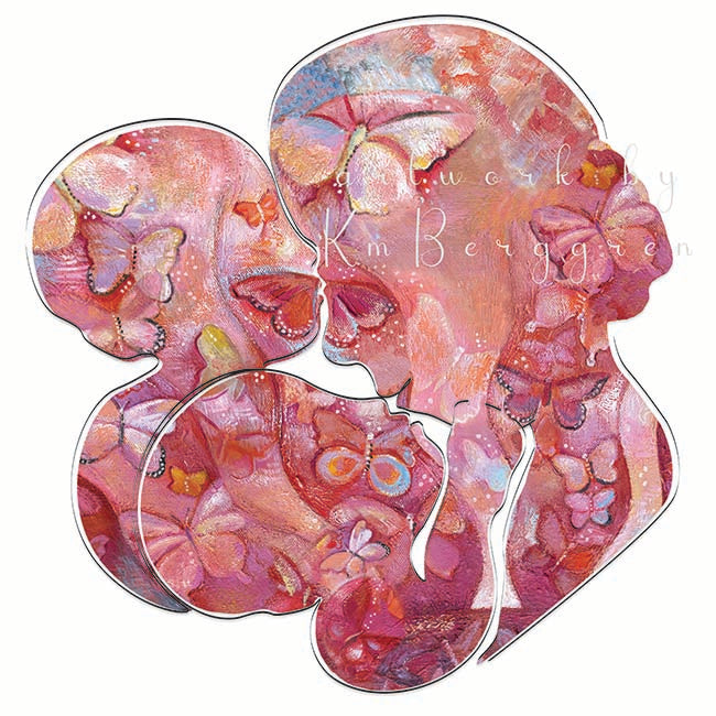 Mom&Twins650-wall-decor-artwork-for-mom-and-twins-mommy-twin-babies-gift-inspirational-print-kmberggren pink mom and kids painting, digital painting with butterflies, mom with kids and butterflies