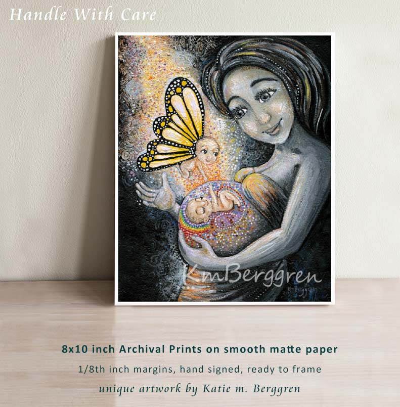 mother with rainbow baby in belly, winged baby angel touching rainbow baby, black and white artwork, mother of loss, expecting rainbow baby art, gift for pregnant after loss, gift for mom of loss expecting new baby