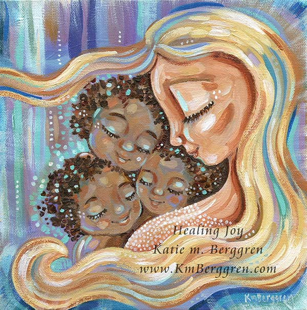 HealingJoy-blonde-mother-with-3-black-brown-children-adopted-family-biracial-babies-kmberggren