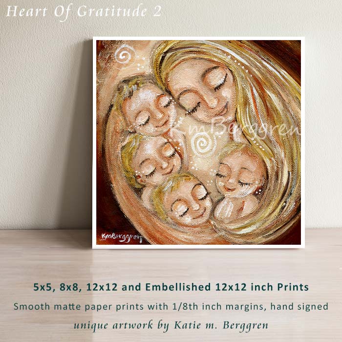 artwork of blonde mother holding four blonde children, gorgeous heartfelt artwork, frameable art prints by KmBerggren