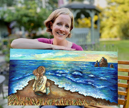Endure - Woman with 2 Children Overlook Rough Sea Art Print