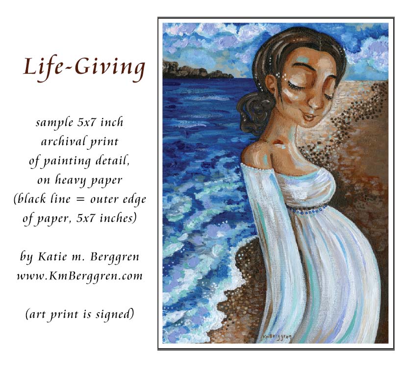 pregnant woman on the beach wall art, art prints of expectant mom, nursery room art, lactation room art, obgyn clinic artwork, pregnant woman painting, midwifery artwork, midwife office art, kmberggren, km berggren, katie m. berggren paintings, motherhood art