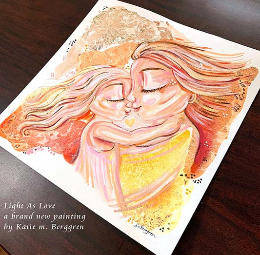 Light As Love - Original Fine Art Mother & Daughter Painting on 12x12 inch Paper