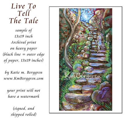 painting of woman climbing stone steps original painting by kmberggren, paintings of women, hopeful artwork, inspirational artwork for women, gifts for mom, art for women, paintings of stairs in nature, paintings of trees, paintings of rocks, kimberggren, kmberggren, katie berggren