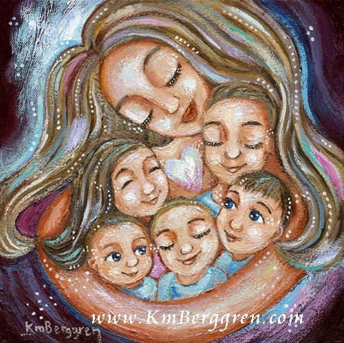 May You Find Comfort In These Arms - Mom Cradling 5 Children Art Print