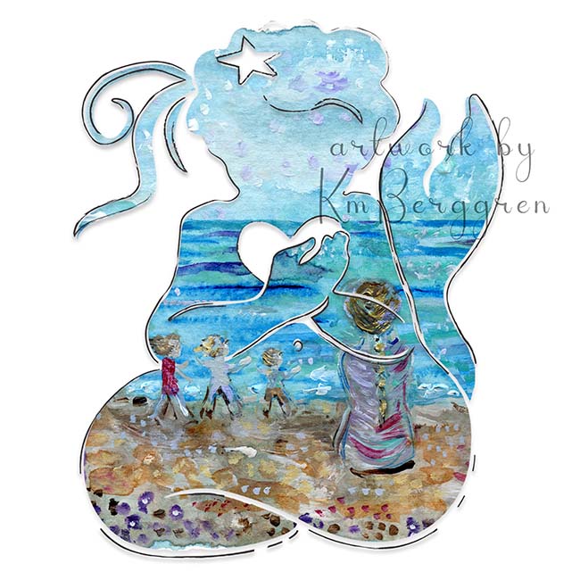 silhouette-mermaid-peace-art-ocean-wall-decor-mother-3-children-peaceful-seaside-graphic-art-kmberggren-beach-view-beach-house-decor