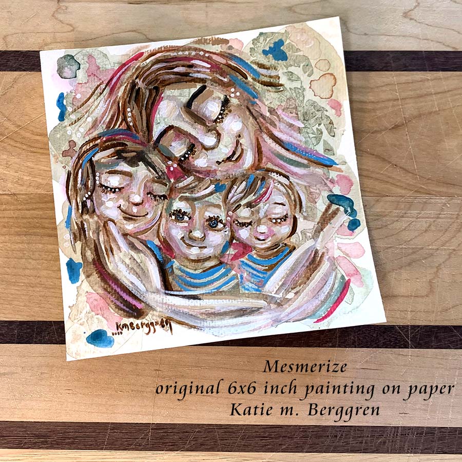 mother and three children original painting on heavy paper kmberggren