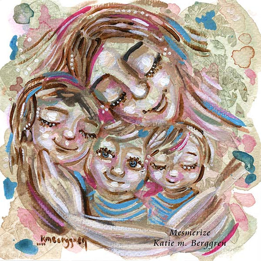 mother and three children original painting on heavy paper kmberggren