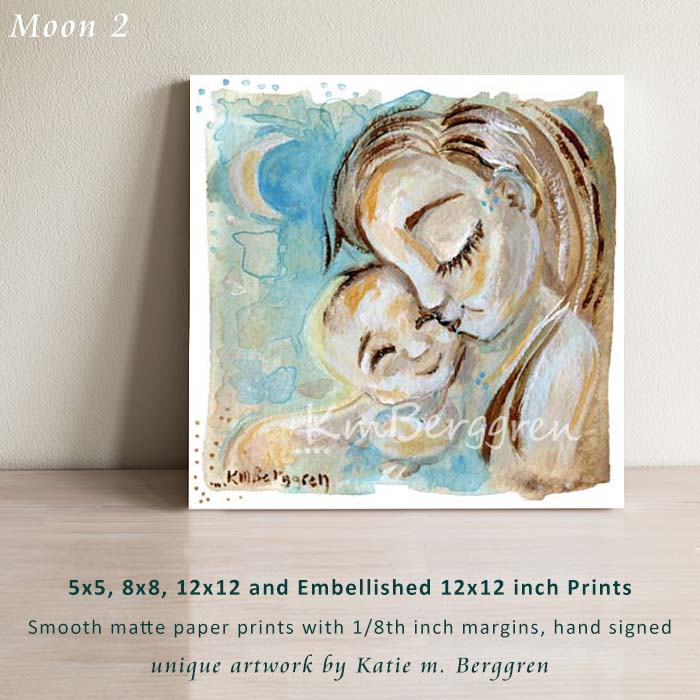 Moon 2 - Mother And Baby Snuggling, Dreamy Art Print