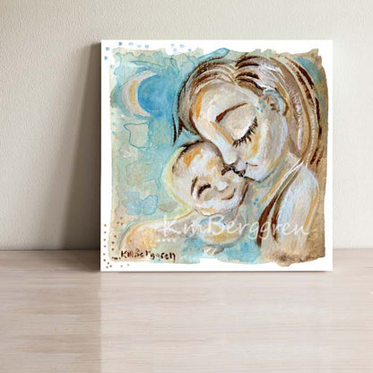 Moon 2 - Mother And Baby Snuggling, Dreamy Art Print