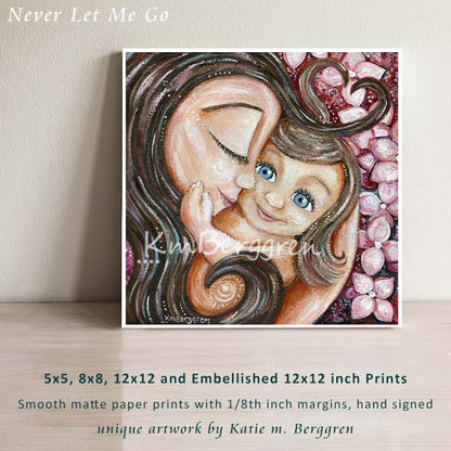 Personalized Wall Art for moms, Mother daughter gifts, little girl and mother with pink hydrangea flowers around them