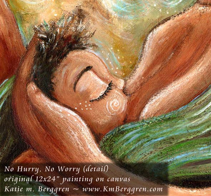 No Hurry, No Worry - Breastfeeding Mother In Green Art Prints