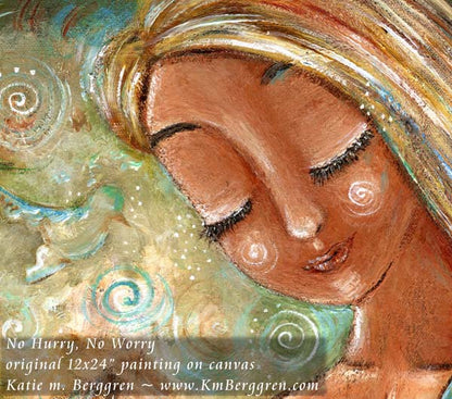 No Hurry, No Worry - Breastfeeding Mother In Green Art Prints